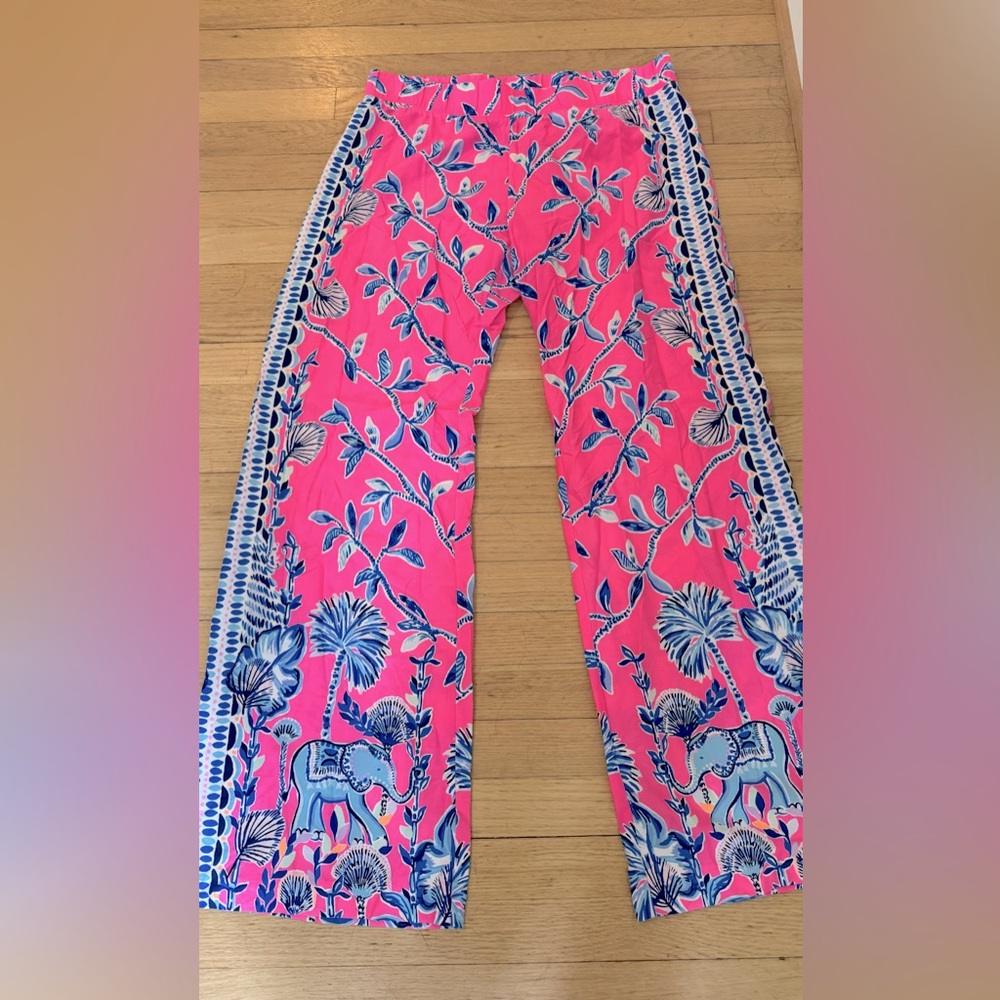 Lilly Pulitzer L Pink Isle SLATHOUSE JUNGLE BAL HARBOUR PANTS Wide Leg Palazzo